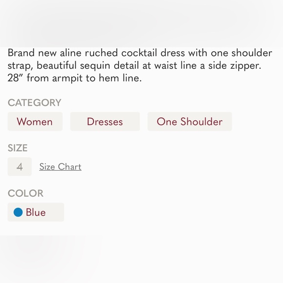 Moving Sale! NWT Sue Wong one shoulder Sapphire beaded; measurements in pix. - Picture 8 of 9